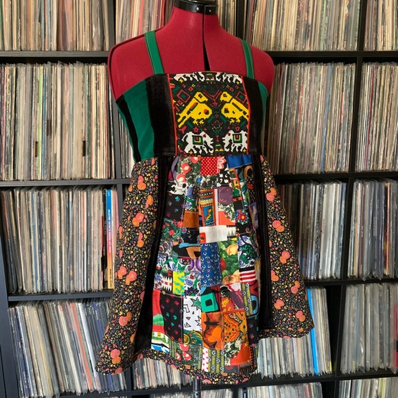 patchwork boho hippie apron bird top velvet XS 🌲 - Picture 3 of 9
